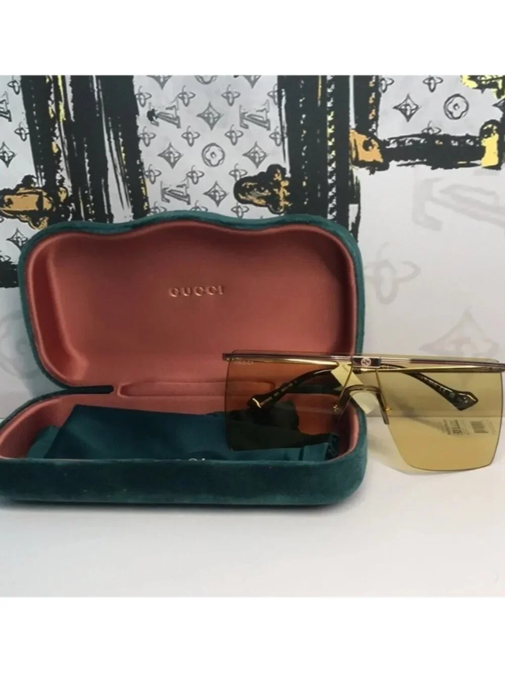 New Authentic GG1096S 003 Sunglasses by Gucci™ Shield, Material: Metal, Rimless.